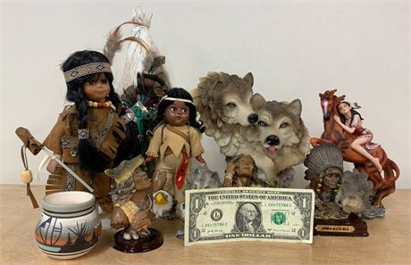 NATIVE AMERICAN/WOLF COLLECTIBLES.  10 PIECE LOT