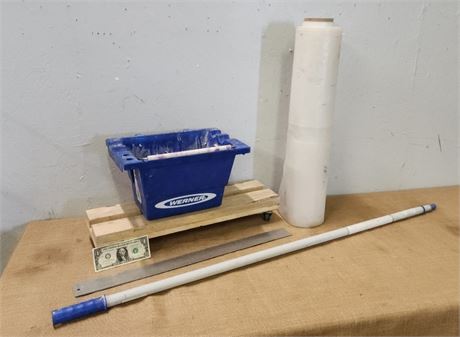 Plastic Sheeting/Paint Pole & Bucket w/ Floor Roller