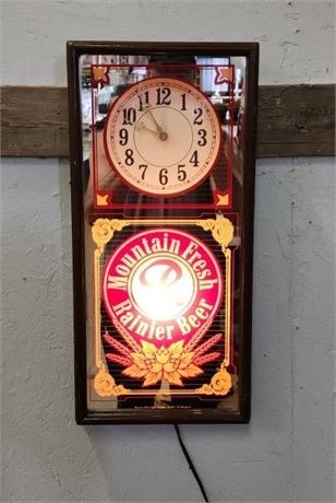 Vintage Lighted Rainier Mirror Clock - Works - 10x21