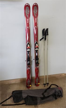 167cm K2 Apache Skis w/ Marker Bindings, Poles, & Bag