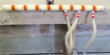 Native American Beaded Wood Dance Stick w/ Horsehair Tassels