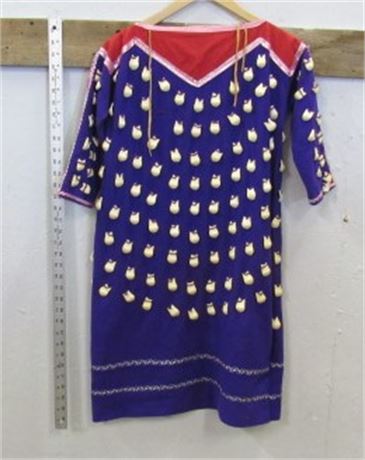 Native American Crow Faux Elk Tooth Blue Dress