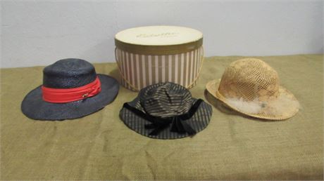 .Trio of Vintage Hats w/ Hatbox