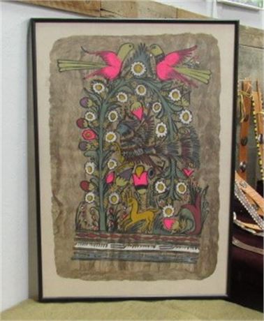 Primitive Mexican Painting on Pounded Tree Bark ...23" x 33"