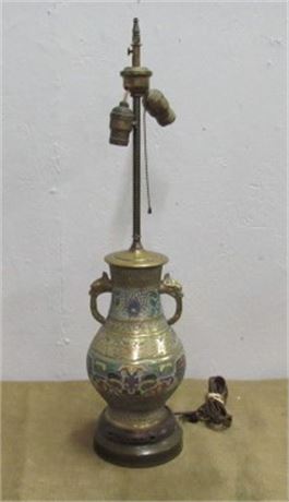 Antique Brass Cloisonné Lamp ... No Shade