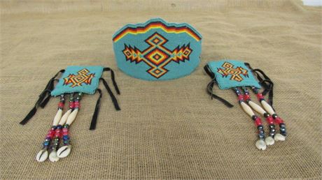 Native American Crow Beaded Headband & Hair Ties