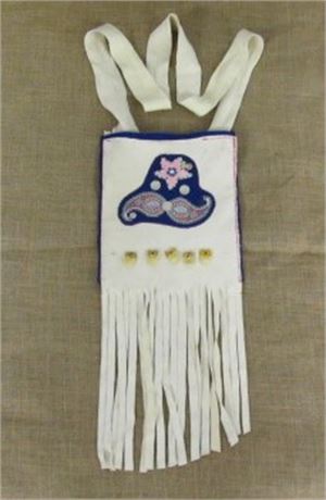 Native American Crow Beaded w/ Fringe Bag