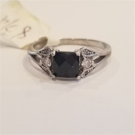 Sterling & Black Sapphire Ring...Sz. 8 3/4