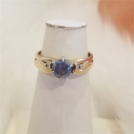 14k Diamond & Blue Stone Ring..Sz 4 1/4