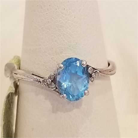 Sterling & Blue Stone Ring...Sz. 7 3/4