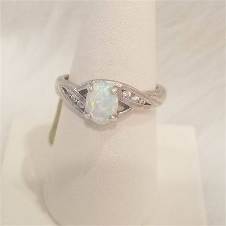 Sterling & Opal Ring...Sz. 8 1/2