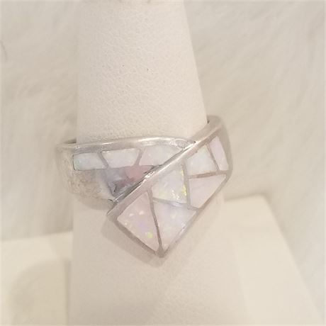 Sterling w/ Inlaid Opal Ring...Sz  7 3/4