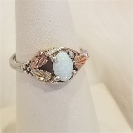 Black Hills Gold & Sterling Opal Ring...Sz.  8 3/4