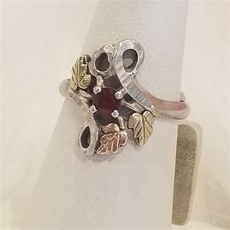 Black Hills Gold & Sterling Ruby Ring...Sz.  7