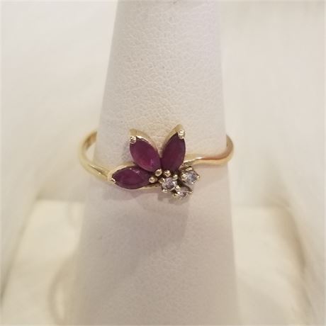 14k Genuine Diamond & Ruby Ring..Sz 8 1/4