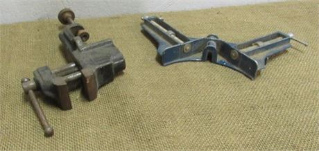 Small Vintage Clamp On Bench Vise and Corner Clamp