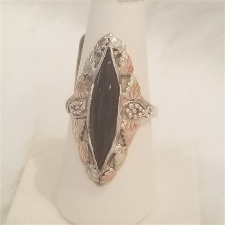 Black Hills Gold & Sterling Black Onyx Ring...Sz.  9 1/2