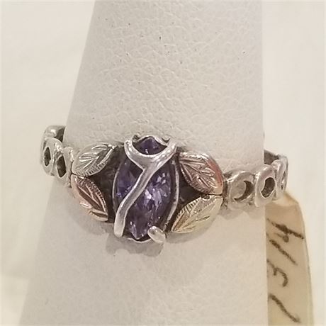 Black Hills Gold & Sterling Amethyst Ring...Sz.  7 3/4