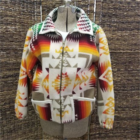 Ladies Wool Zipper Front Jacket (white w/ multi colors)