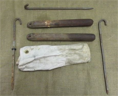 A Couple of  Window Sash Weights w/ 3 Hooks and a Bag