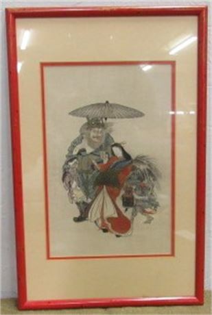 1912-1926 Japanese Woodblock "Bijin And Kane Oni" by Doiku