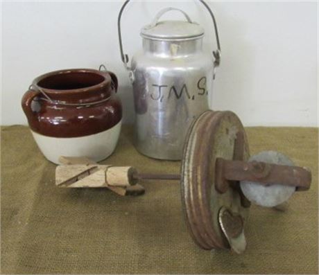 Tin Jug, Crock, Top to Butter Churn