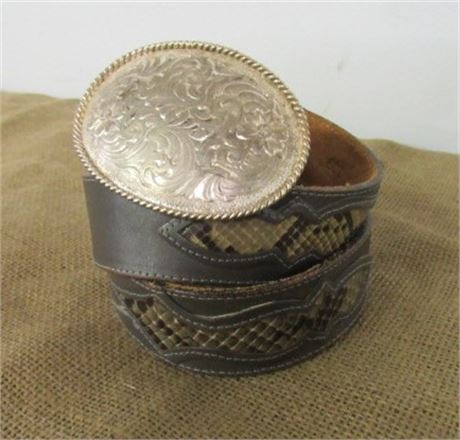 30" Python Skin Belt w/ Gold Electroplate Buckle by Montana Silversmiths