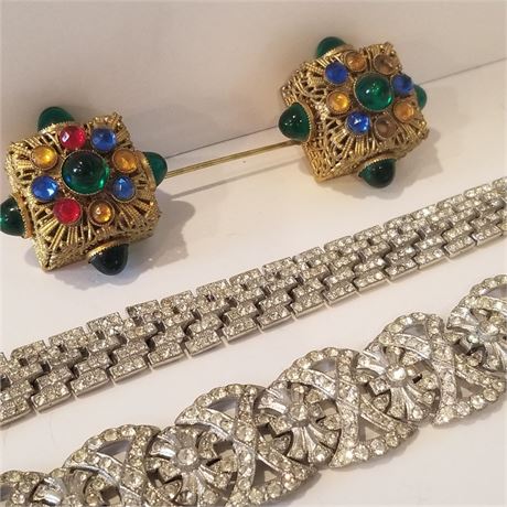 Vintage Rhinestone Bracelets & Brooch