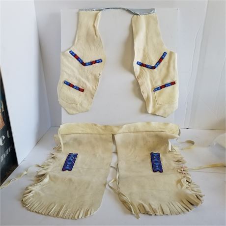 Leather Beaded Children's Matching Vest & Chaps