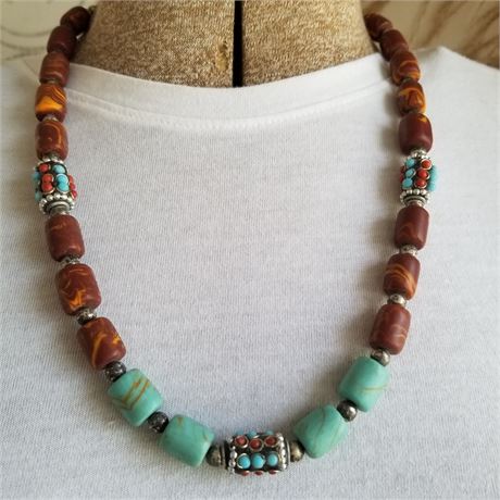 Sterling & Turquoise Beaded Necklace