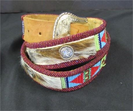 Beaded Leather Belt