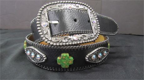 Leather Ariat Belt w/ Silver and Gemstones