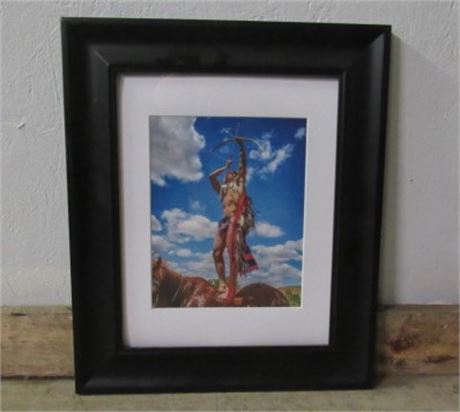 Framed and Signed Warrior Standing On Horseback Photo by J. A. Horsley