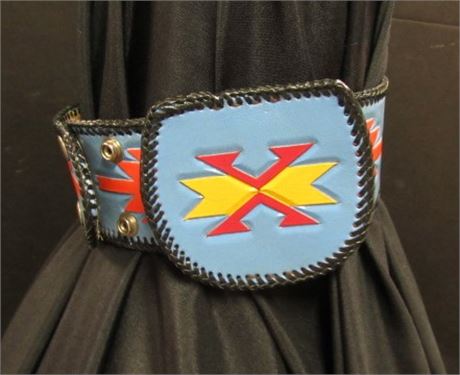 Children's Tooled and Colored Leather Belt w/ Pouch