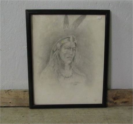 Framed Original Pencil Drawing Signed By Artist Chavez