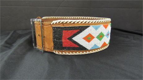 Cool 3" Tooled Leather and Beadwork Belt...29" L