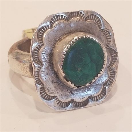 Sterling Green Turquoise Ring Sz 10 3/4