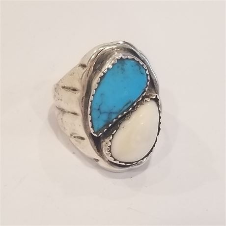 Sterling Turquoise Genuine Elk Tooth Ring Sz 9