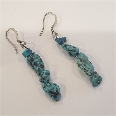 Sterling Turquoise Nugget Dangle Earrings