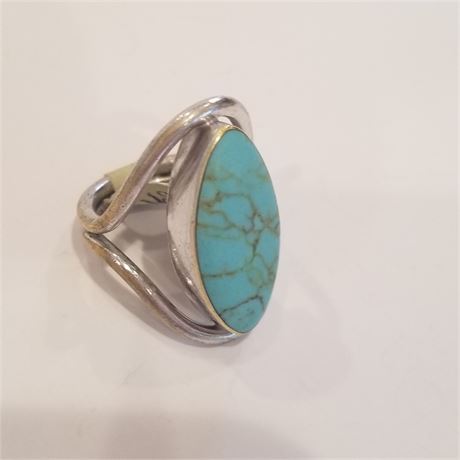 Sterling & Inlaid Turquoise Ring Sz