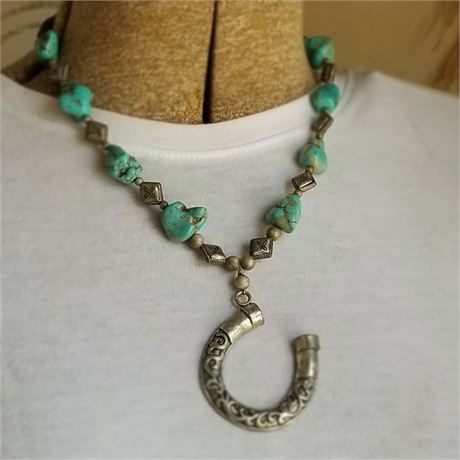 Sterling Turquoise Nugget w/Drop Down Horse Shoe