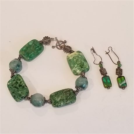 Greene Stone Bracelet & Matching Earrings