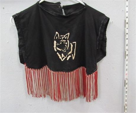 Children's Fringed Short Cape w/ Wolf Motif