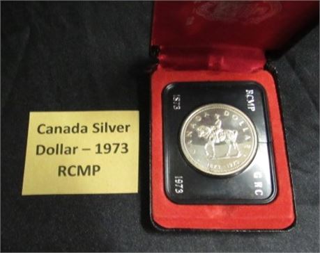 1973 Canada RCMP Silver Dollar - Bright, Uncirculated, In Case