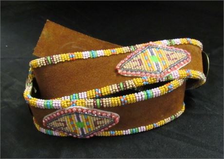 28" Leather Belt with Beaded Medallions