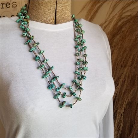 Extra Long Turquoise & Shell Heishi Necklace