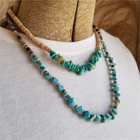 TWO Beaded Turquoise & Heishi Shell Necklaces