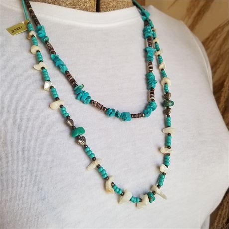 TWO Beaded Turquoise & Heishi Shell Necklaces