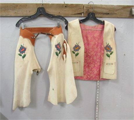 Very Nice Children's Beaded Leather Vest and Chaps