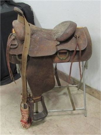 Beautifully Tooled and Stitched 15" Saddle w/ Cinch by Longhorn